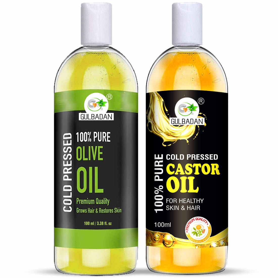 GULBADAN Cold Pressed Olive Oil and Castor Oil 100 mL Pack of 2 GULBADAN Cold Pressed Olive Oil and Castor Oil 100 mL Pack of 2