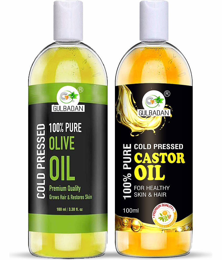 GULBADAN Cold Pressed Olive Oil and Castor Oil 100 mL Pack of 2