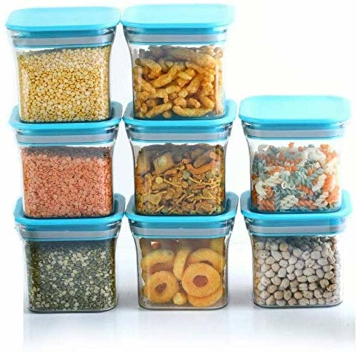 iview kitchenware Multi-Utility PET Food Storage Container Set, 550ml each (8U), Blue Lid