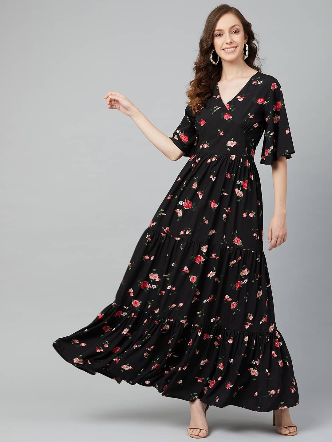 Rare Women Crepe Printed Fit & Flare Dress ( Black ) Rare Women Crepe Printed Fit & Flare Dress ( Black )