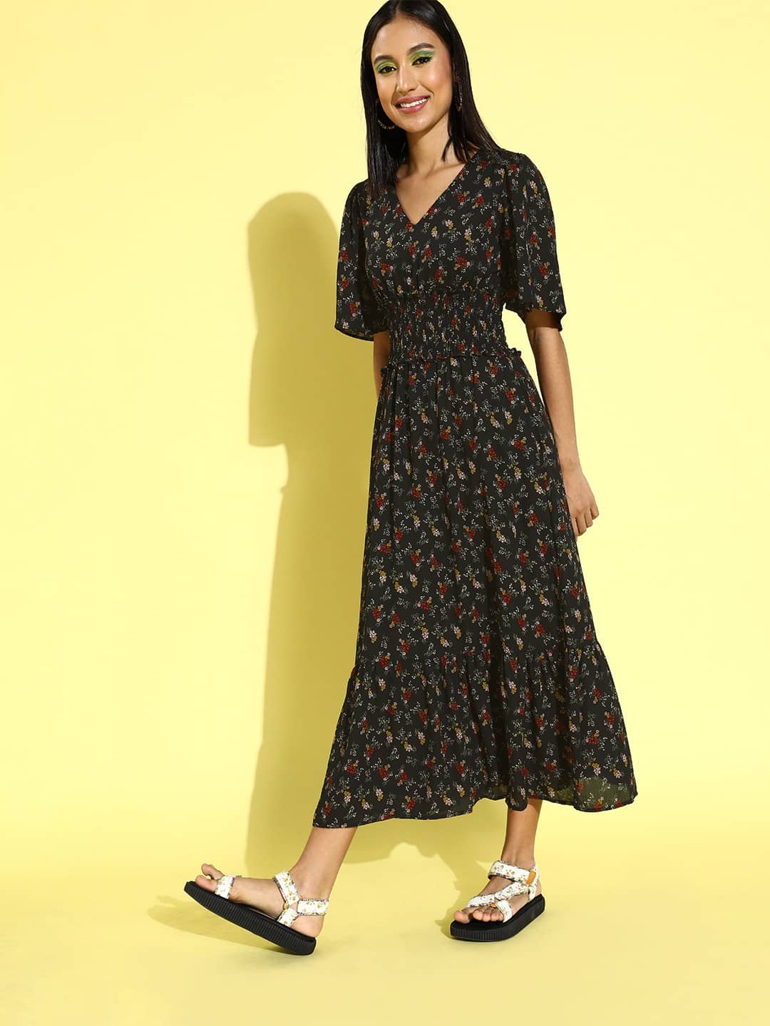 Rare Women Georgette A-line Dress ( Black )