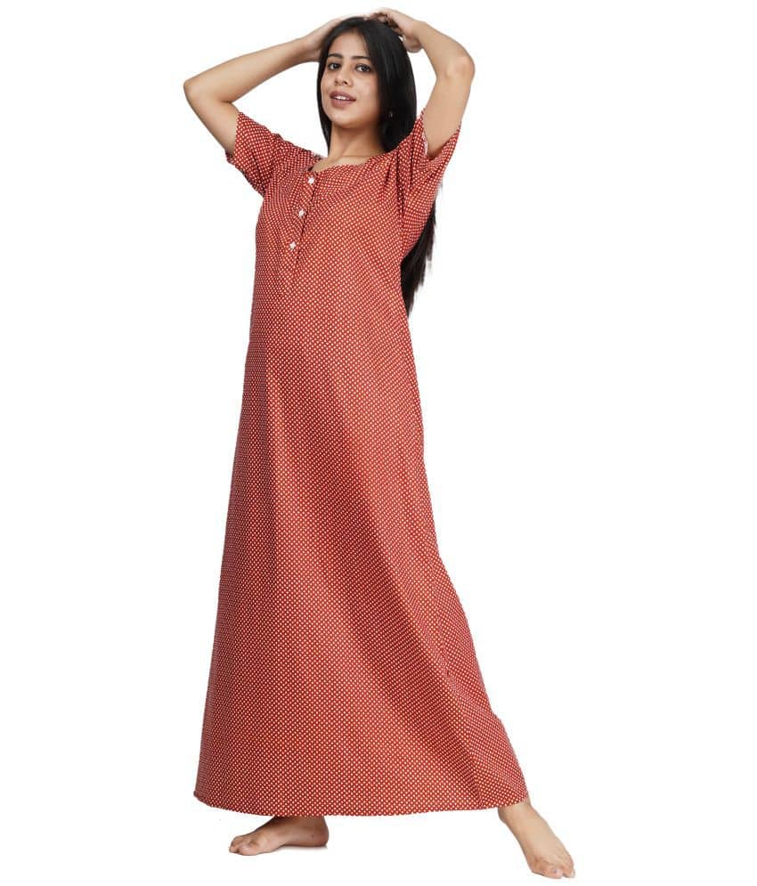Favnic Cotton Nighty & Night Gowns - Orange - Nightwear & Loungewear | Buy online on ZillyBuy