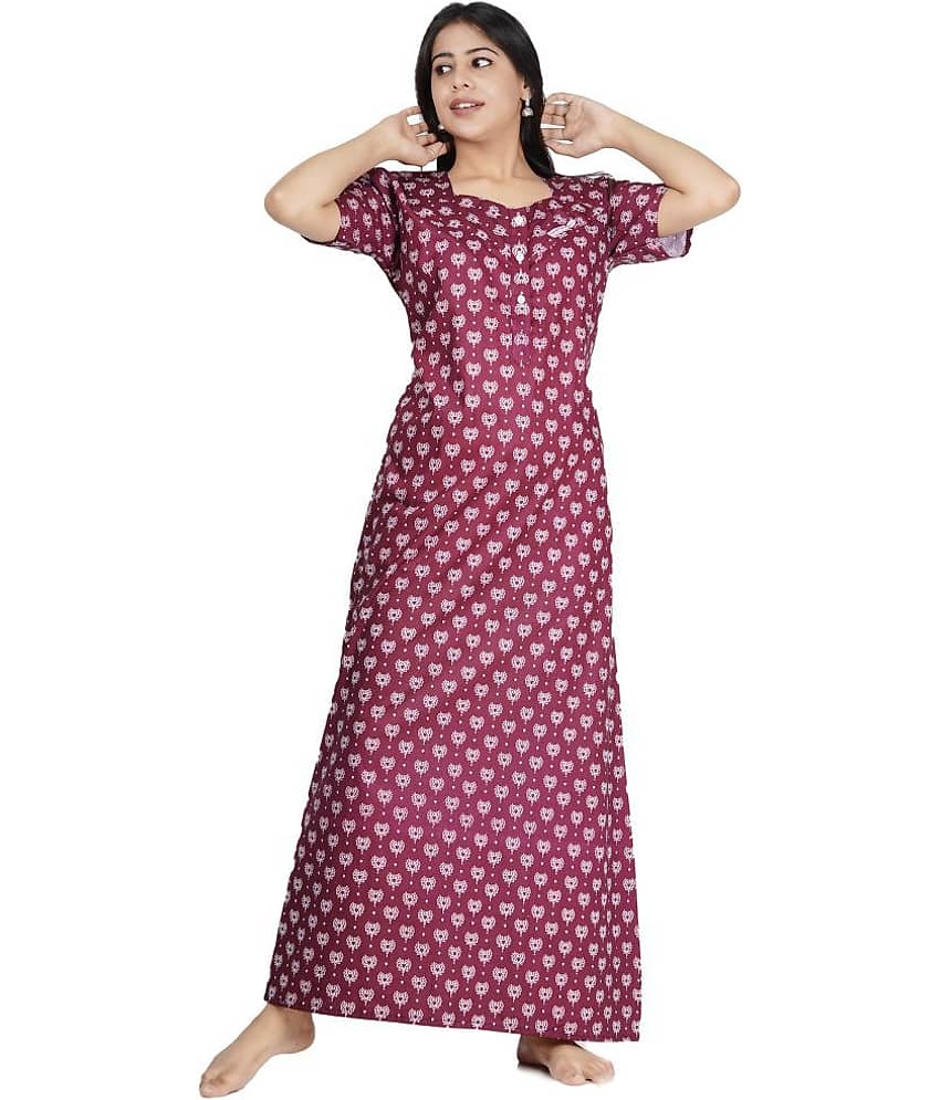 Favnic Cotton Nighty & Night Gowns - Purple - Nightwear & Loungewear | Buy online on ZillyBuy