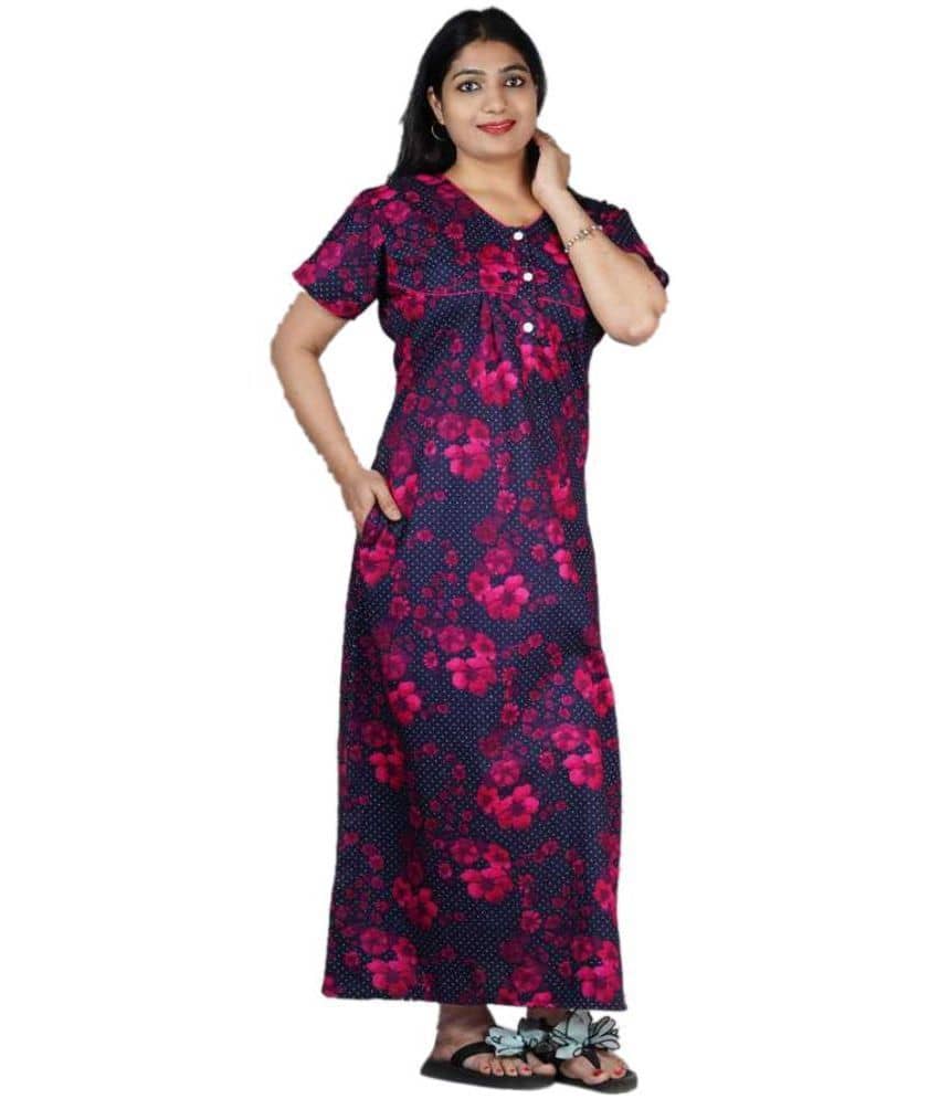 Favnic Cotton Nighty & Night Gowns - Pink - Nightwear & Loungewear | Buy online on ZillyBuy