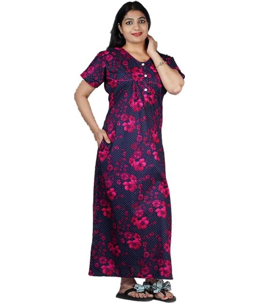 Favnic Cotton Nighty & Night Gowns - Pink - Nightwear & Loungewear | Buy online on ZillyBuy