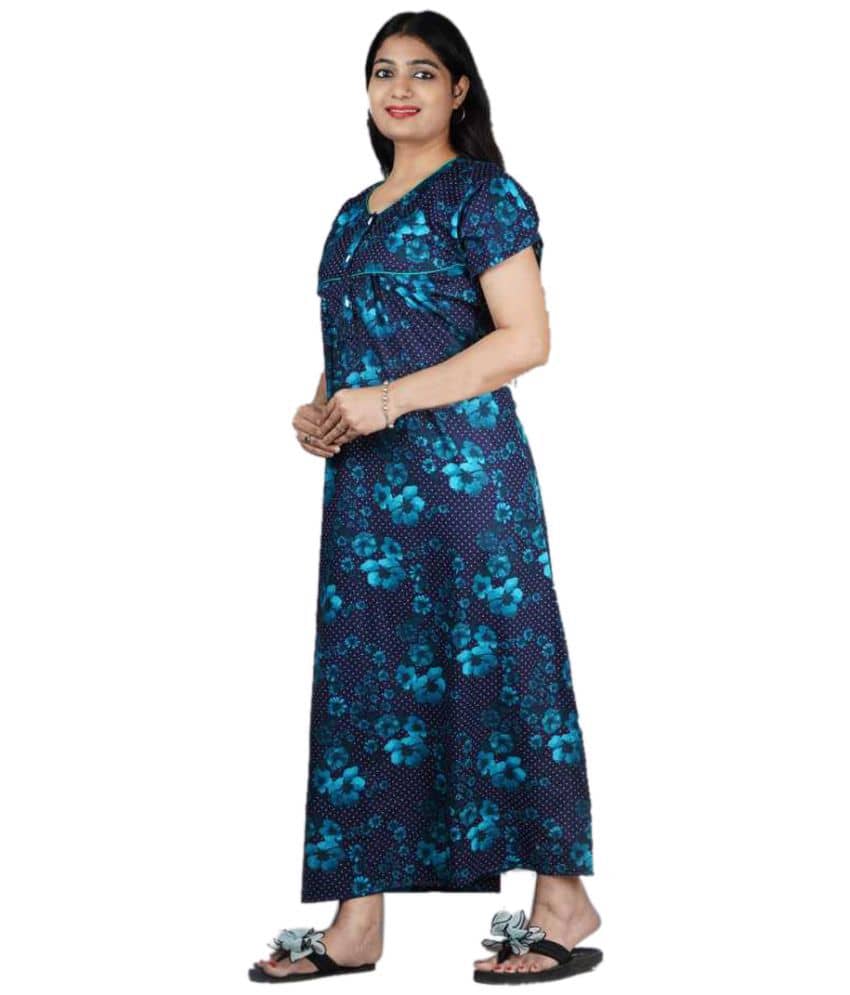 Favnic Cotton Nighty & Night Gowns - Blue - Nightwear & Loungewear | Buy online on ZillyBuy