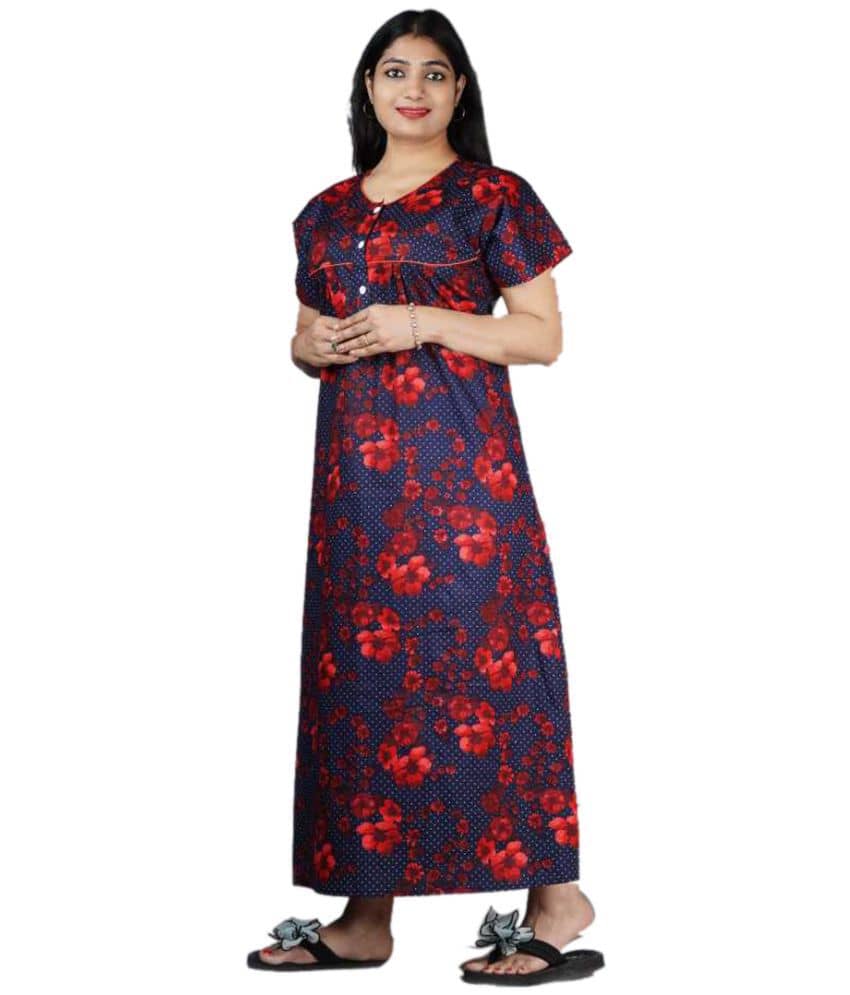 Favnic Cotton Nighty & Night Gowns - Red - Nightwear & Loungewear | Buy online on ZillyBuy