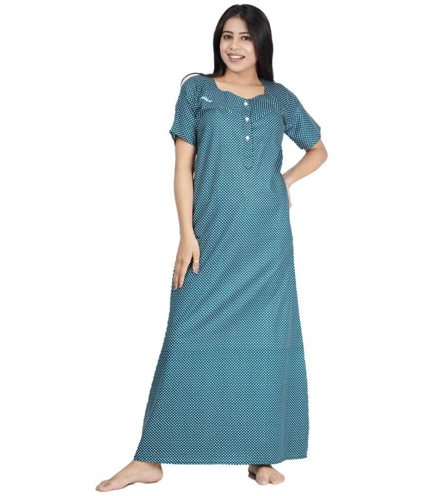 Favnic Cotton Nighty & Night Gowns - Green - Nightwear & Loungewear | Buy online on ZillyBuy