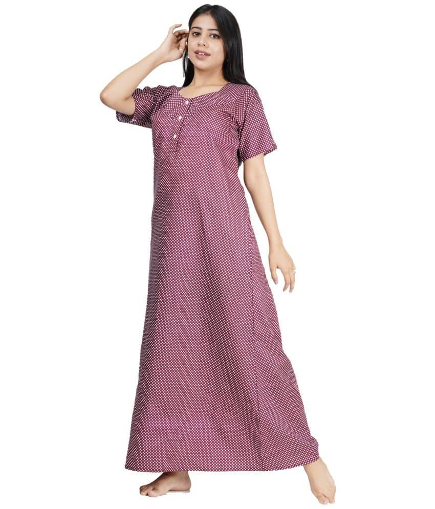 Favnic Cotton Nighty & Night Gowns - Purple - Nightwear & Loungewear | Buy online on ZillyBuy