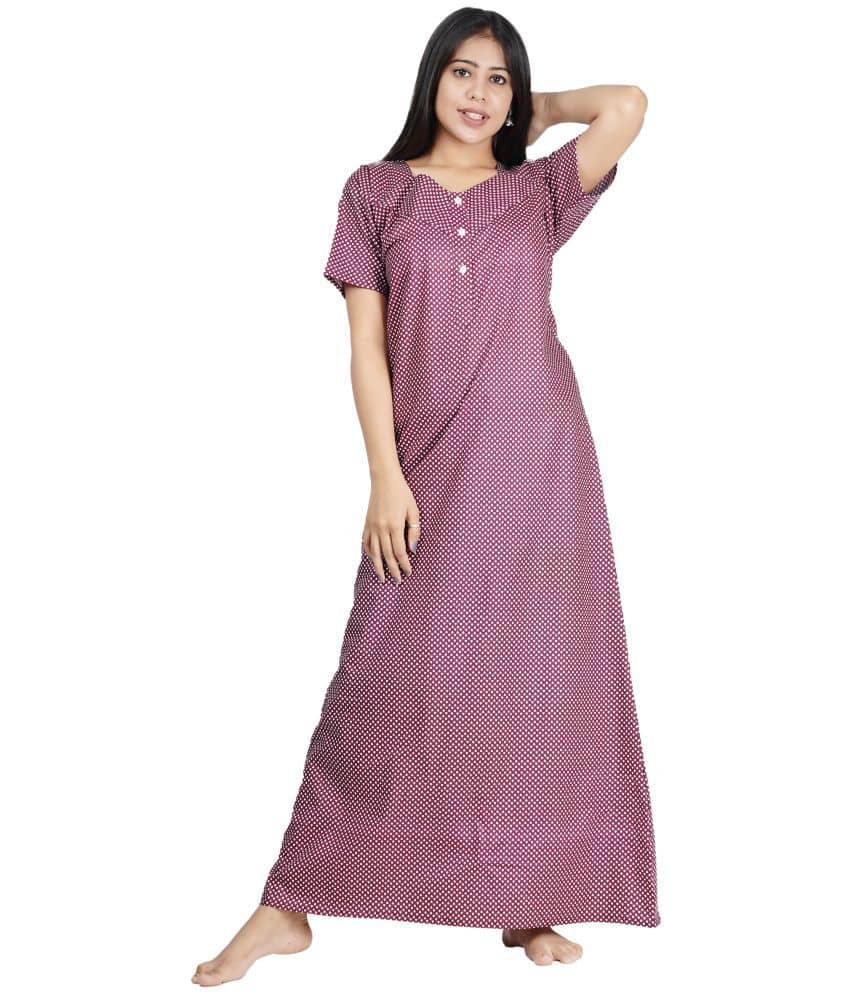 Favnic Cotton Nighty & Night Gowns - Purple - Nightwear & Loungewear | Buy online on ZillyBuy