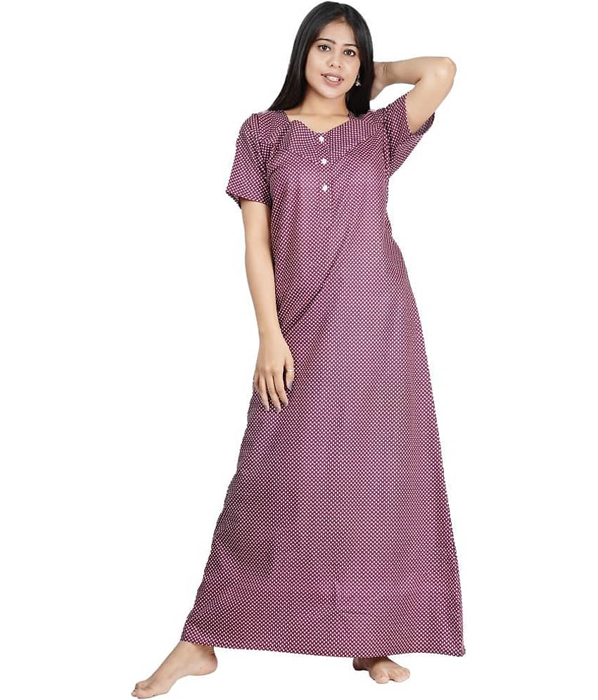 Favnic Cotton Nighty & Night Gowns - Purple - Nightwear & Loungewear | Buy online on ZillyBuy