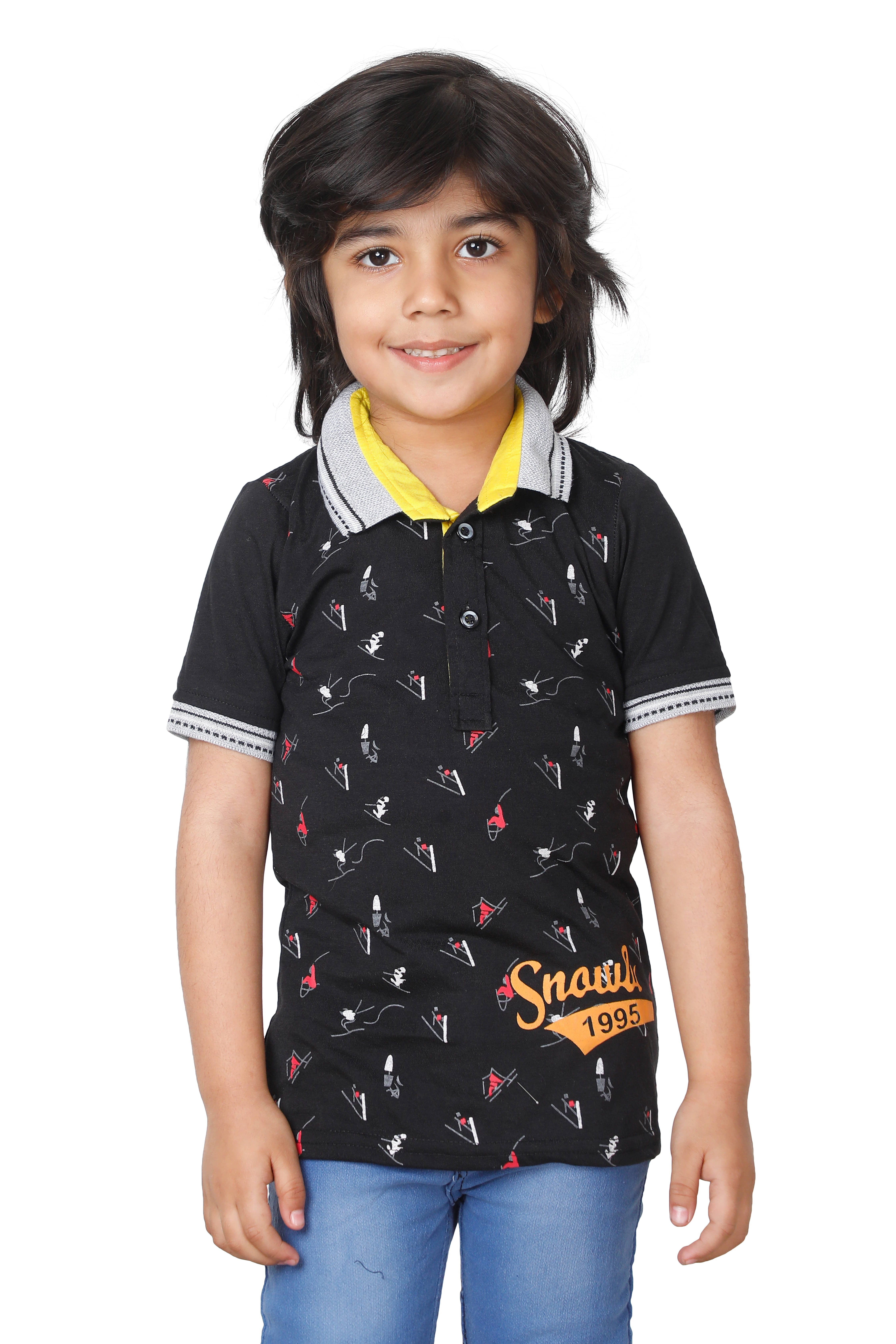     			Fourfolds Pack of 1 Boys Cotton Blend T-Shirt ( Black )