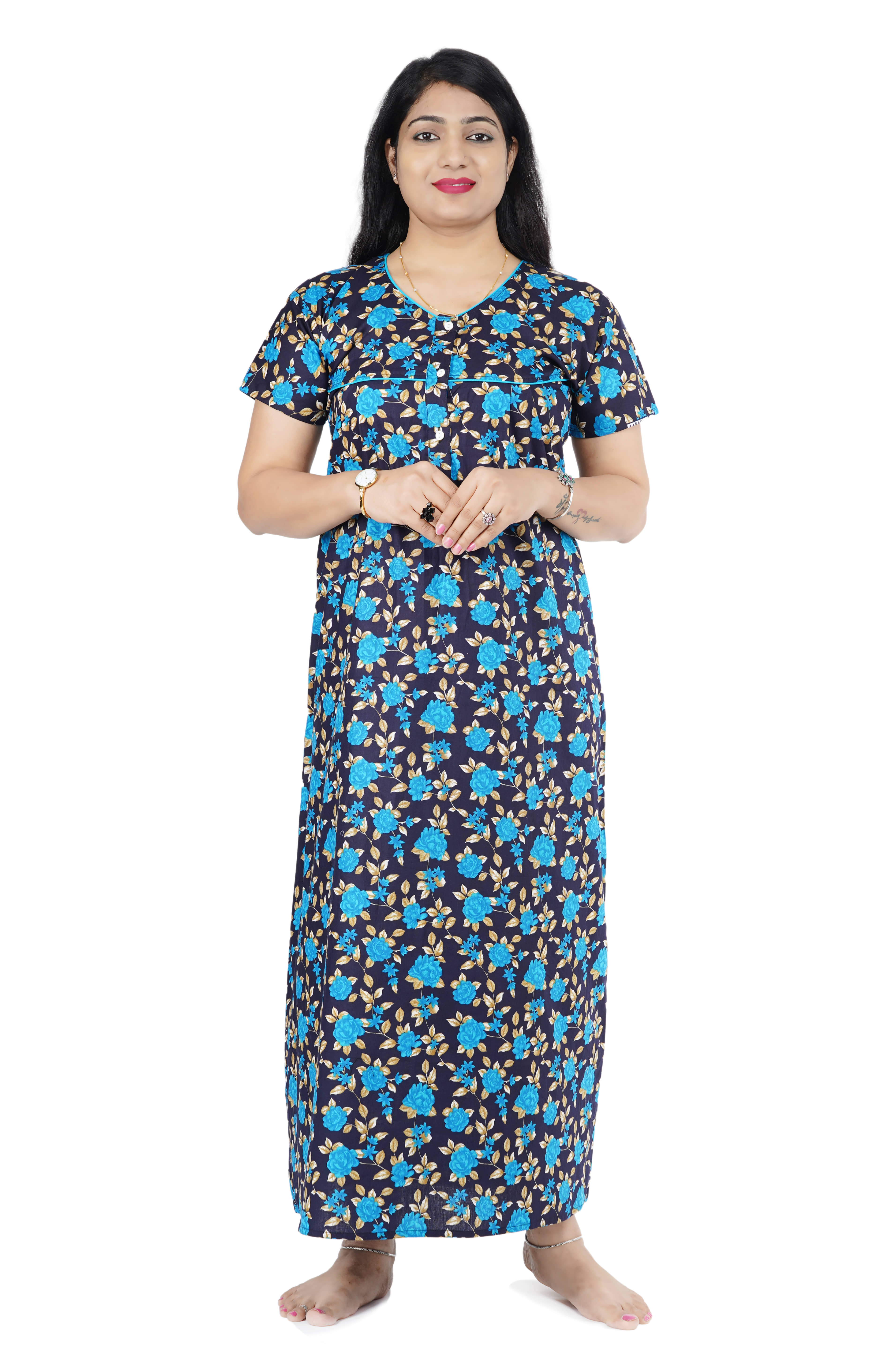 Favnic Cotton Nighty & Night Gowns - Blue - Nightwear & Loungewear | Buy online on ZillyBuy