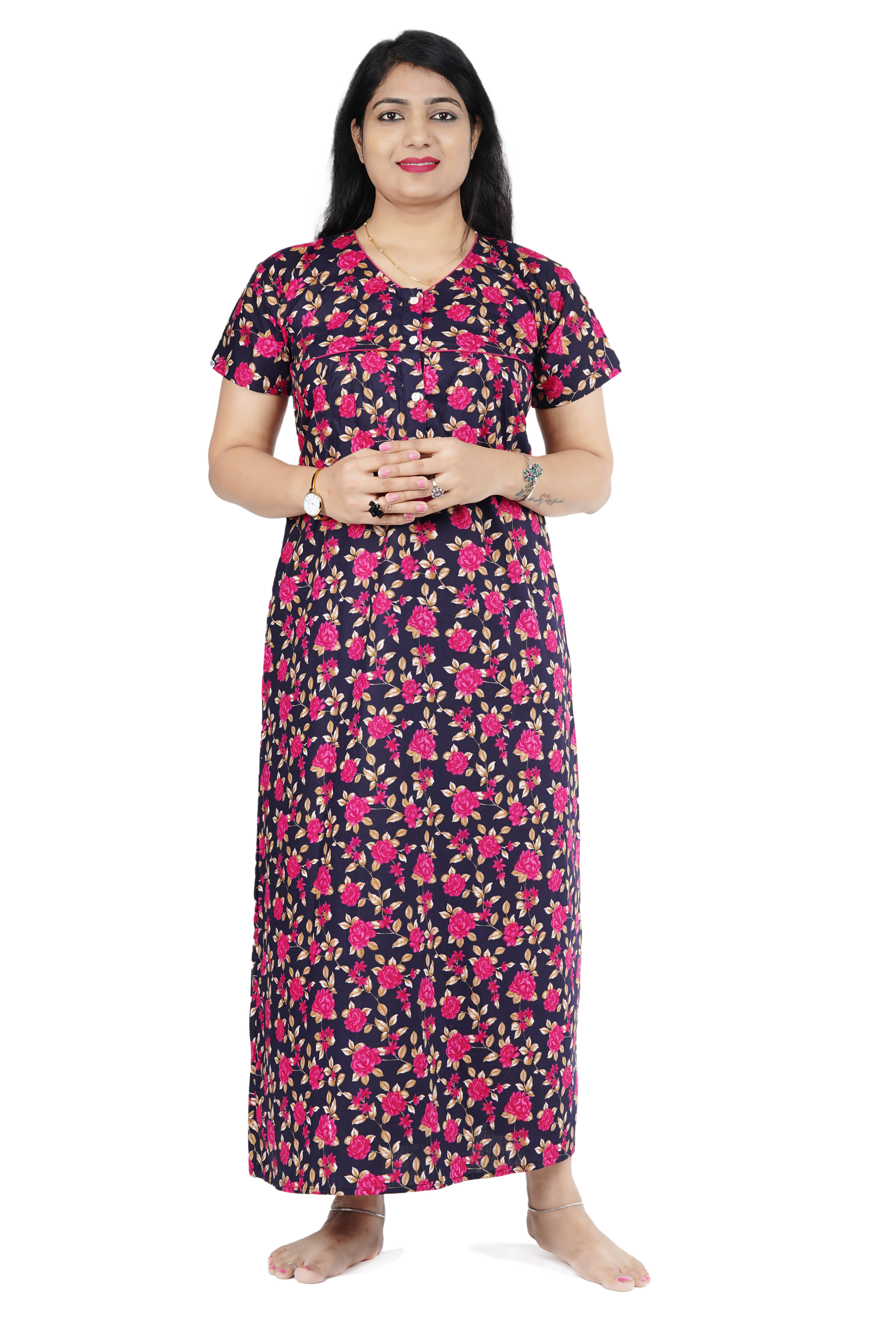 Favnic Cotton Nighty & Night Gowns - Pink - Nightwear & Loungewear | Buy online on ZillyBuy