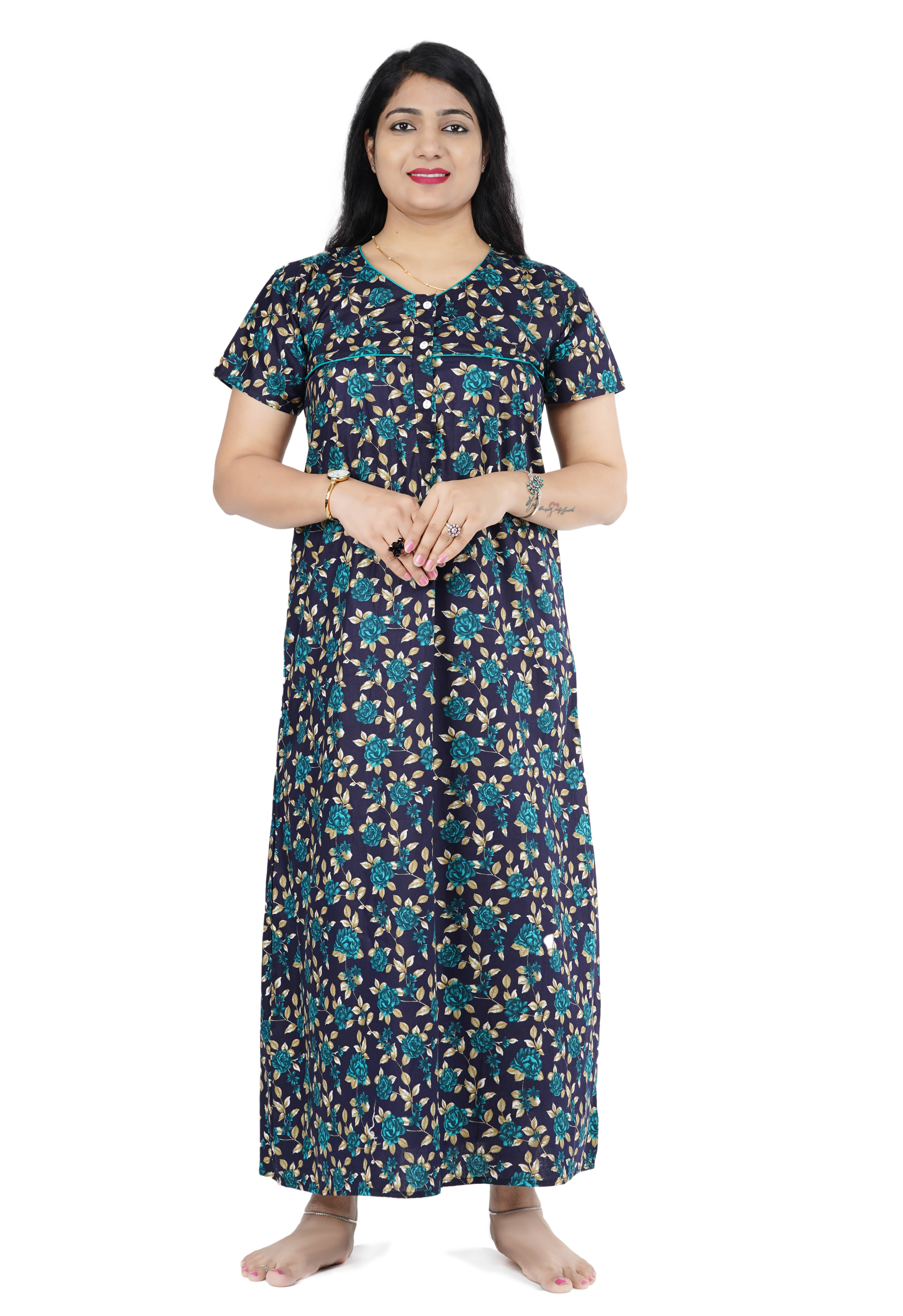 Favnic Cotton Nighty & Night Gowns - Green Favnic Cotton Nighty & Night Gowns - Green