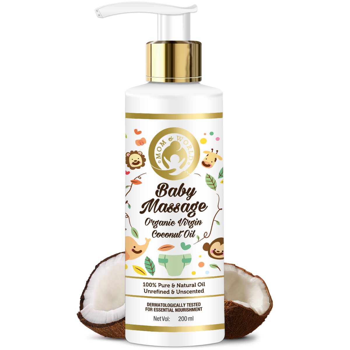 Mom & World Baby Massage Pure Organic Virgin Coconut Oil Cold Pressed| Hypoallergenic & Dermatologically Tested, No Mineral Oil, 200 ml "