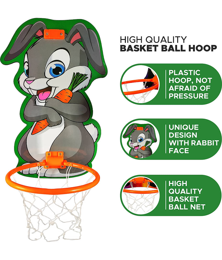 NHR Small Basket Ball kit Set with Ring for Kids, Playing Indoor Outdoor Basket Ball, High Quality Hanging Board with Net & Ball (Rabbit Face Printed)