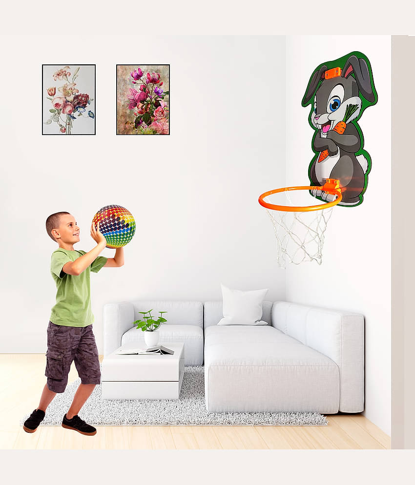 NHR Small Basket Ball kit Set with Ring for Kids, Playing Indoor Outdoor Basket Ball, High Quality Hanging Board with Net & Ball (Rabbit Face Printed)
