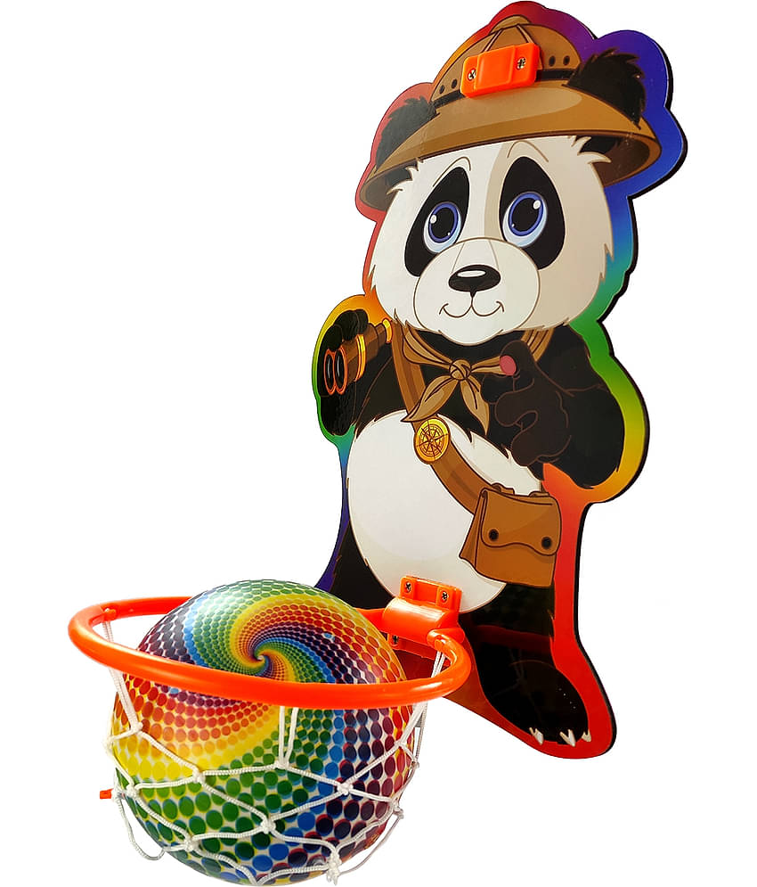 NHR Small Basket Ball kit Set with Ring for Kids, Playing Indoor Outdoor Basket Ball, High Quality Hanging Board with Net & Ball (Panda Face Printed)