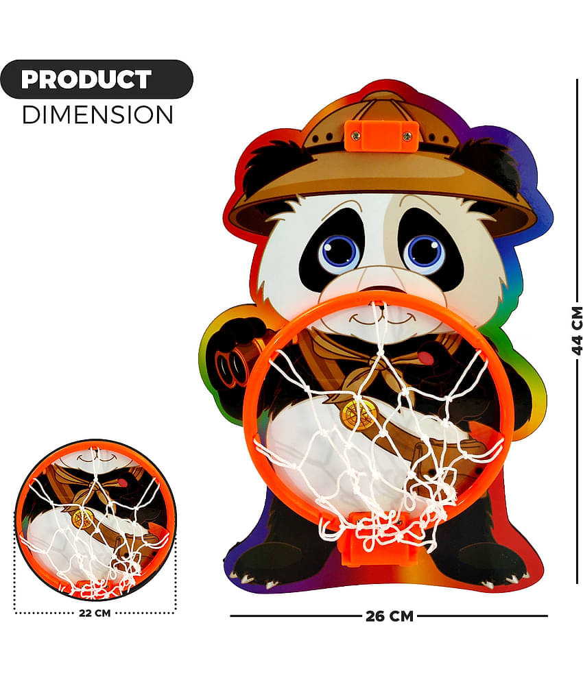 NHR Small Basket Ball kit Set with Ring for Kids, Playing Indoor Outdoor Basket Ball, High Quality Hanging Board with Net & Ball (Panda Face Printed)