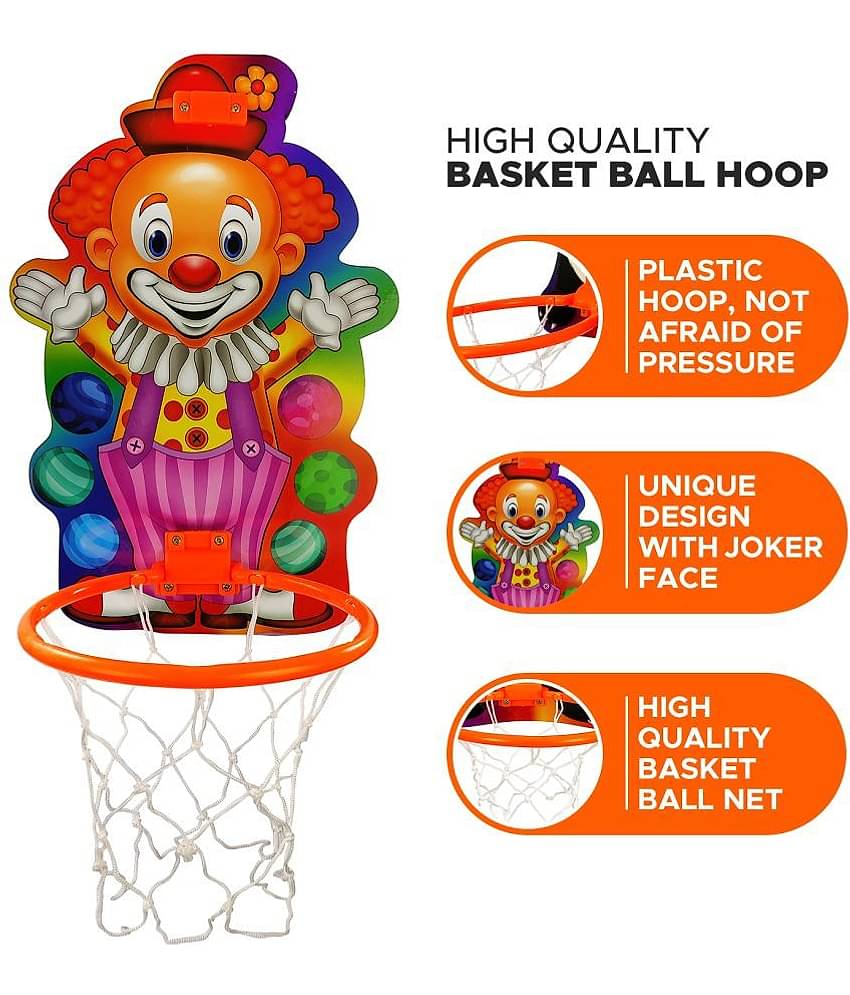 NHR Small Basket Ball kit Set with Ring for Kids, Playing Indoor Outdoor Basket Ball, High Quality Hanging Board with Net & Ball (Joker Face Printed)