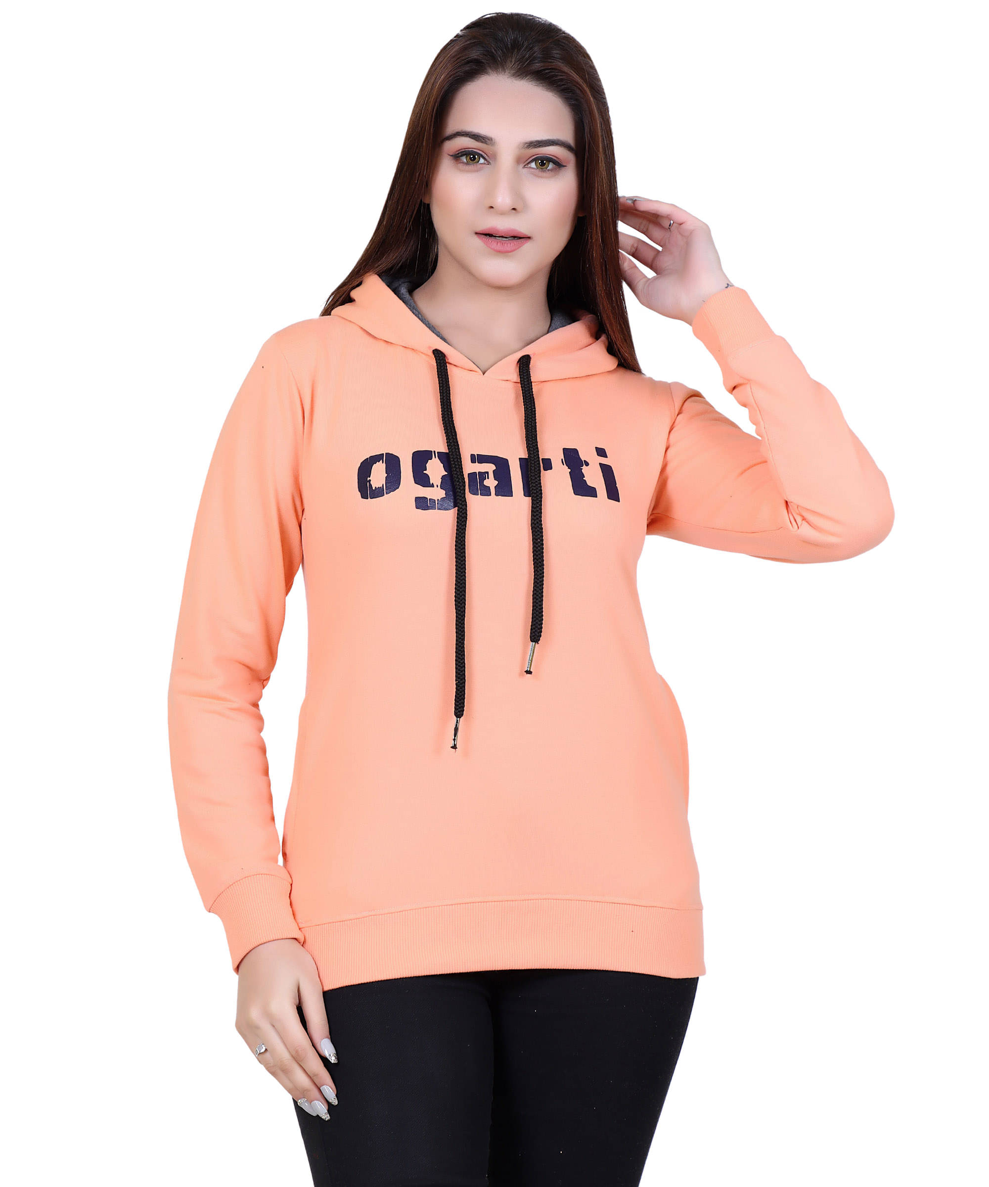     			Ogarti Cotton Fleece Peach Hooded Sweatshirt
