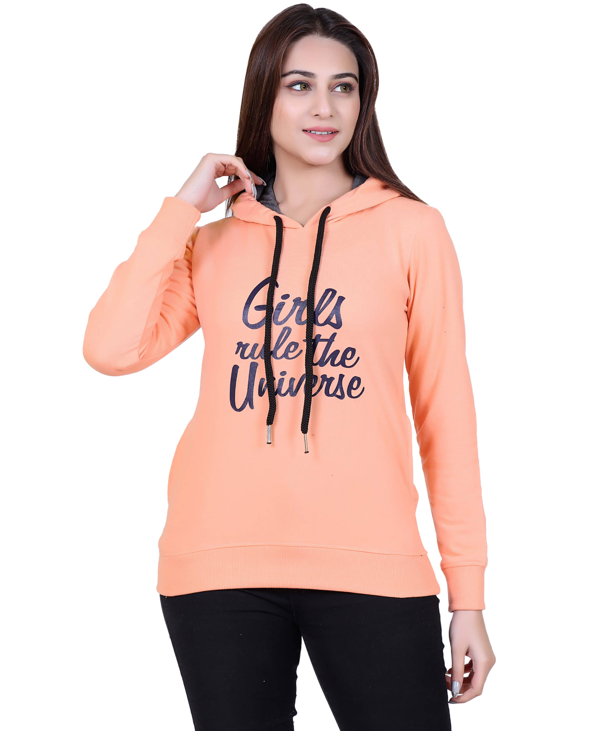     			Ogarti Cotton Fleece Peach Hooded Sweatshirt