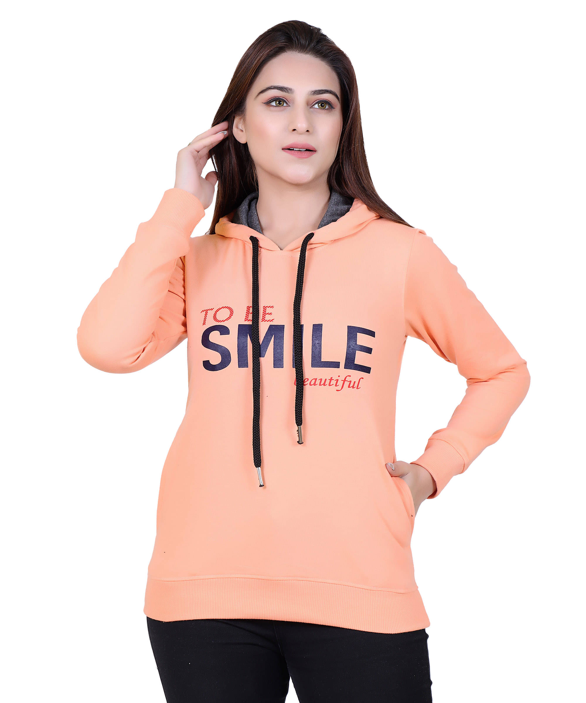     			Ogarti Cotton Fleece Peach Hooded Sweatshirt