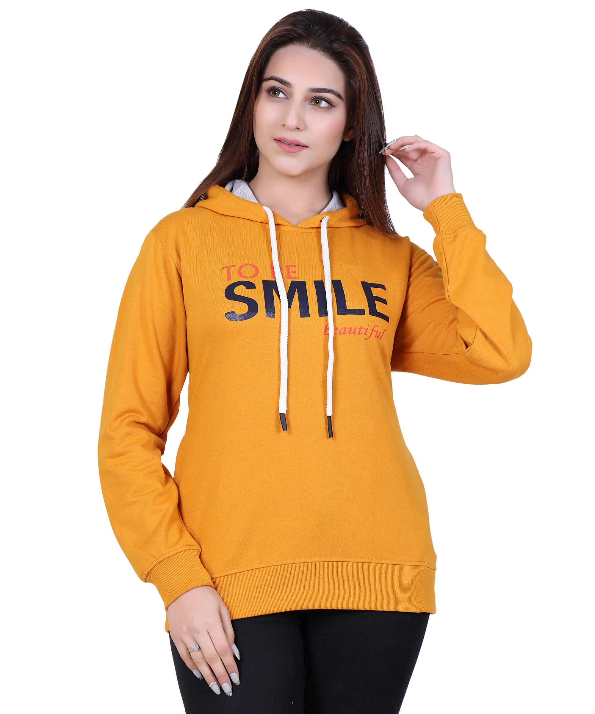     			Ogarti Cotton Fleece Yellow Hooded Sweatshirt