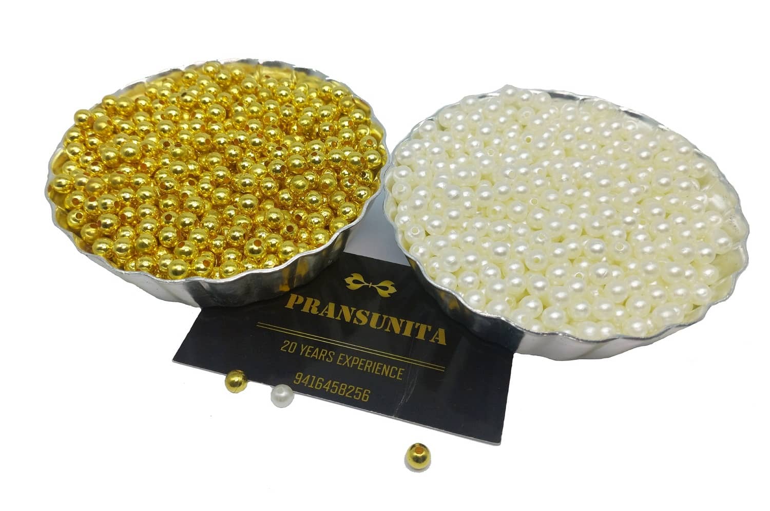 PRANSUNITA 700 pcs Off White & Golden Acrylic Round Pearl Loose Beads, Macrame, Vandanwar ,Bracelet Necklace DIY Handmade Accessories for Jewelry Making, Crafts – Size 10 mm. - Stationery | Buy online on ZillyBuy