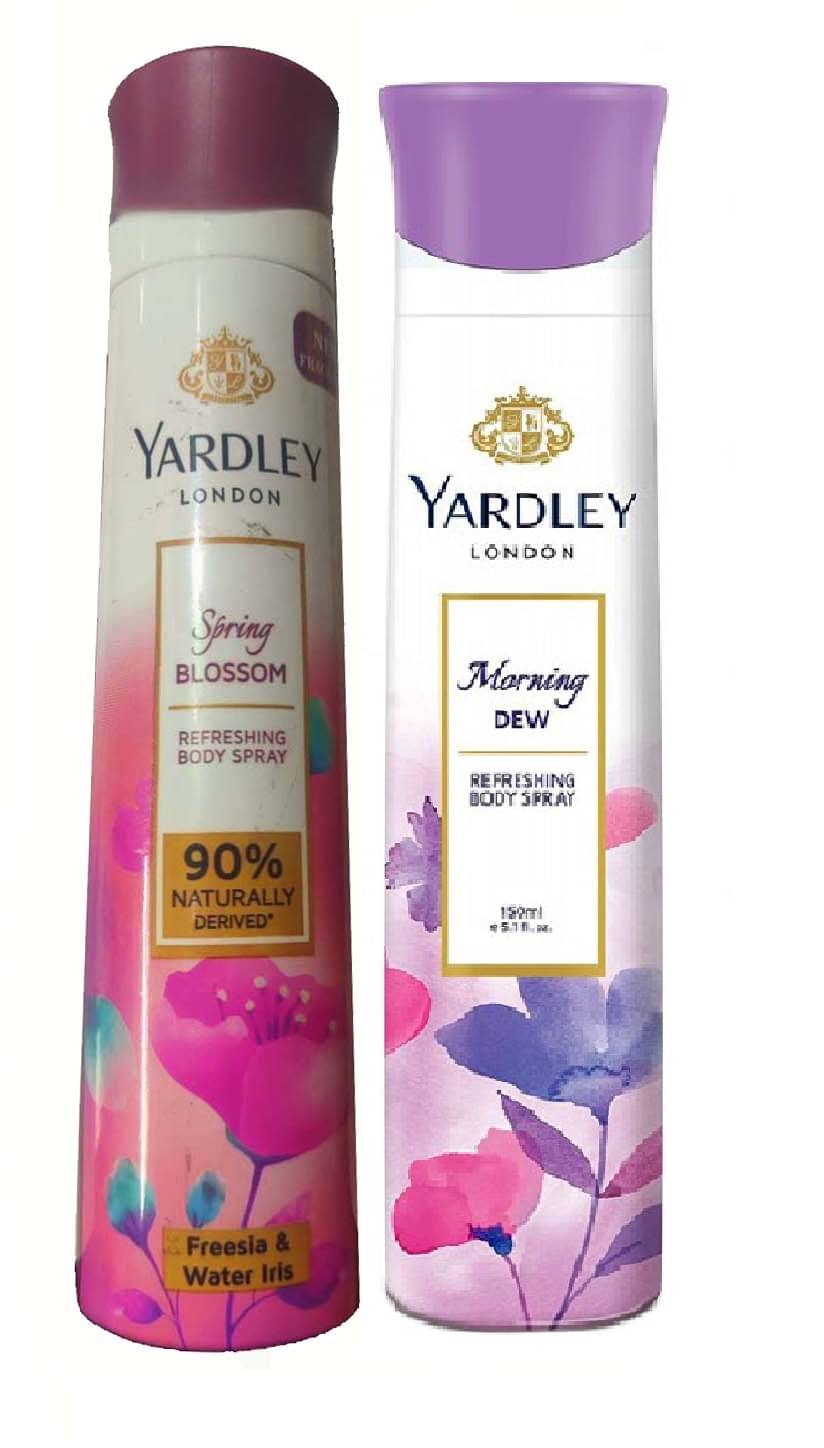     			YARDLEY LONDON 1 SPRING BLOSSOM , 1 MORNING  DEW BODY SPRAY 150 ML EACH, PACK OF 2