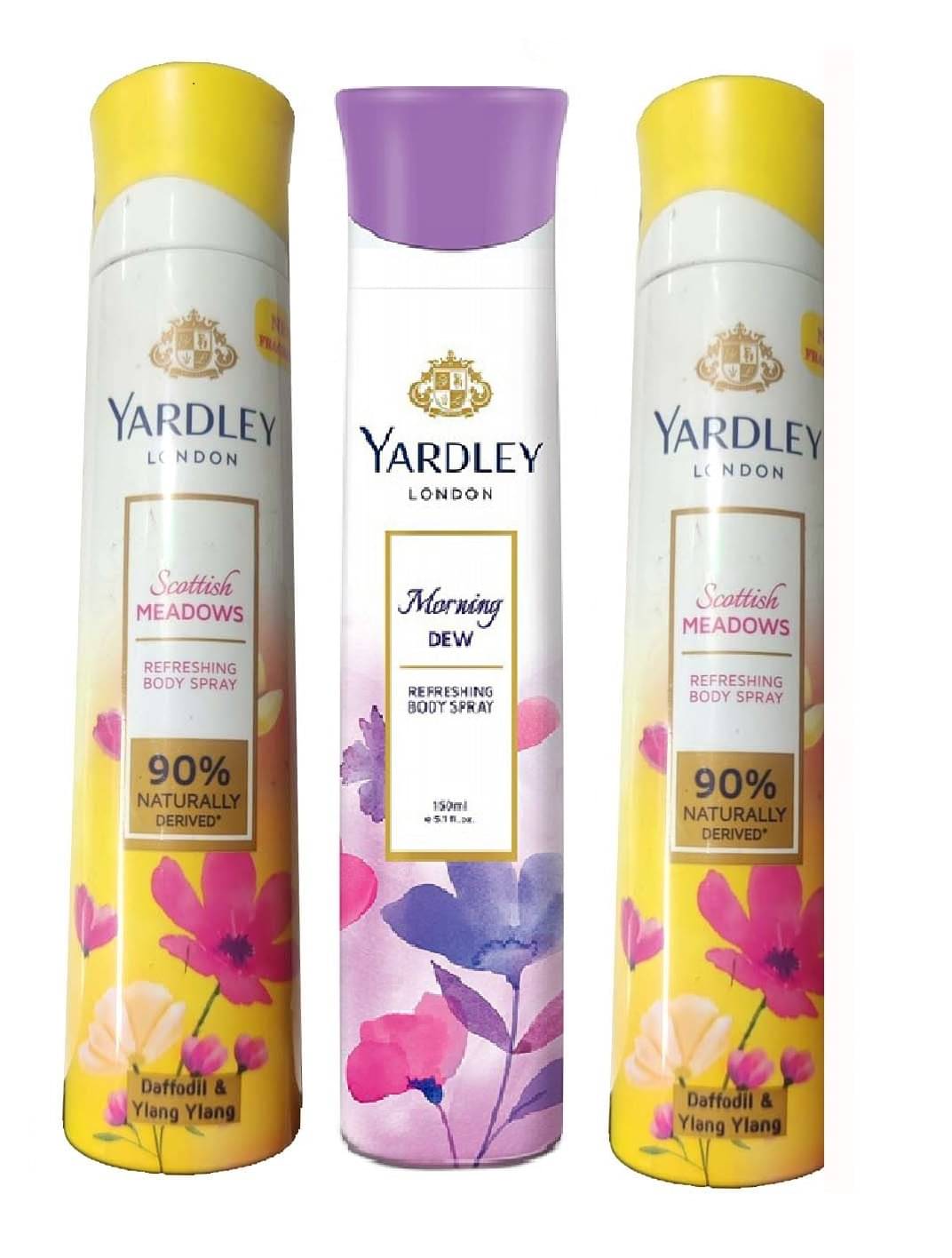     			YARDLEY LONDON 2 SCOTTISH MEADOWS  & 1 MORNING DEW  150 ML EACH, PACK OF 3