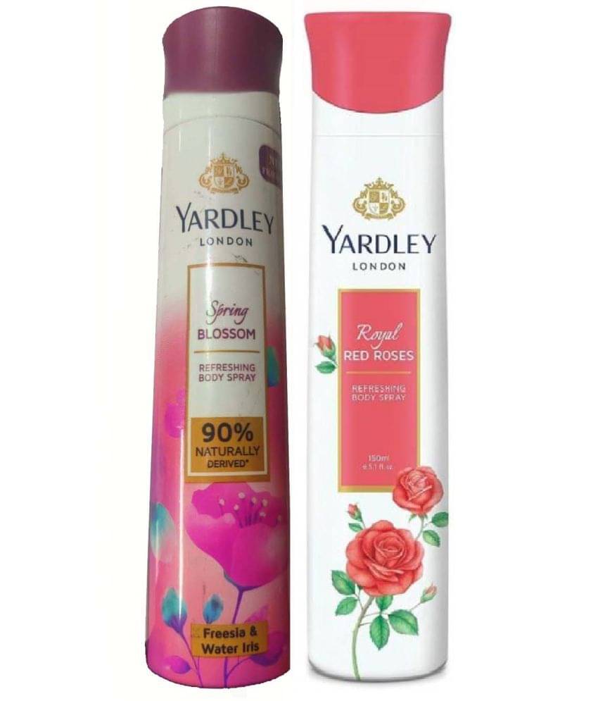     			YARDLEY SPRAY 1 SPRING BLOSSOM , 1 ROYAL RED ROSE BODY SPRAY 150 ML EACH ,PACK OF 2 .