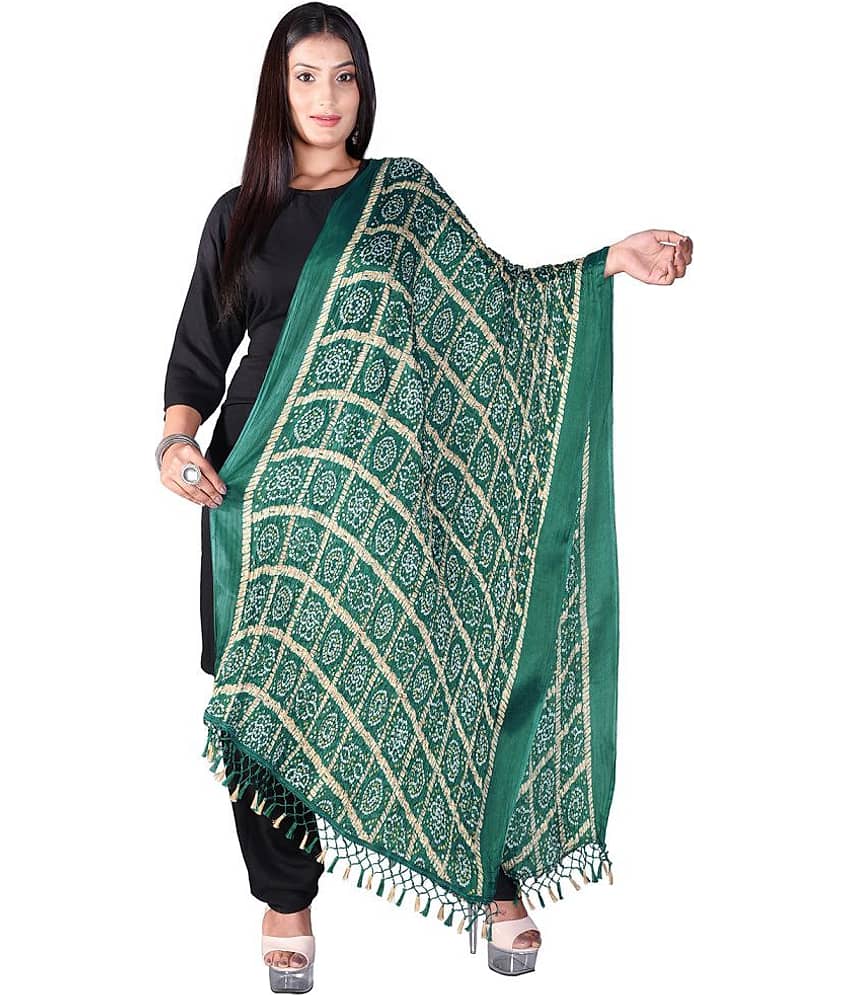 Apratim Green Silk Bandhej Dupatta - Single - Dupattas & Shawls | Buy online on ZillyBuy
