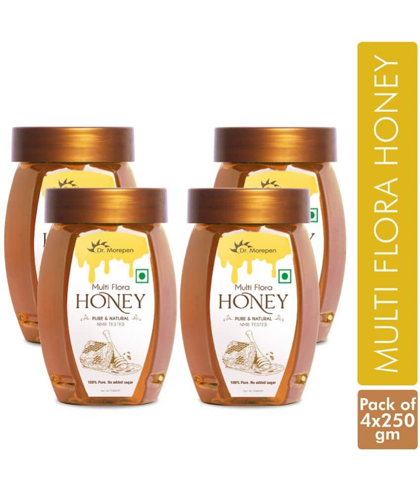 Dr. Morepen Pure & Natural Multi Flora Honey 100% Pure No Added Sugar |NMR Tested Pack of 4 (1Kg)