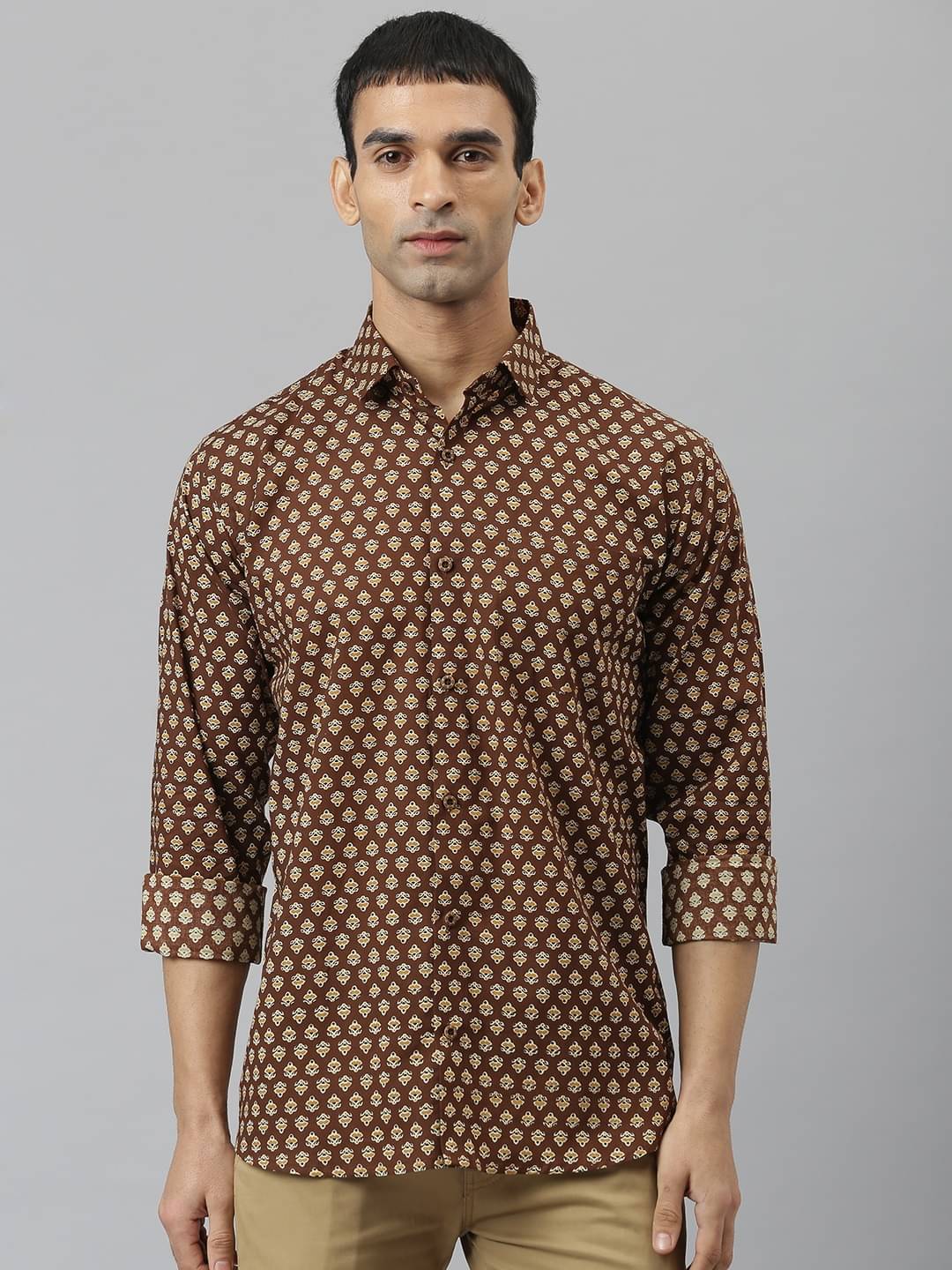     			Millennial Men 100 Percent Cotton Brown Shirt Single