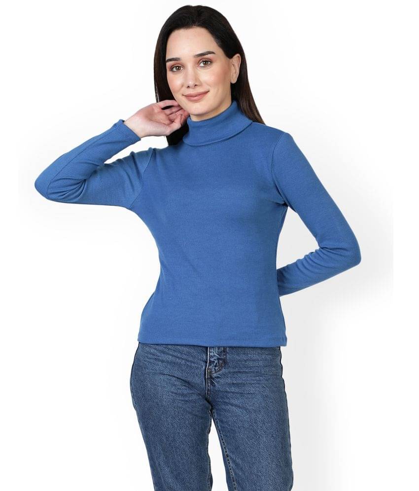     			NUEVOSDAMAS Women Cotton Blend High Neck Pullover ( Blue )