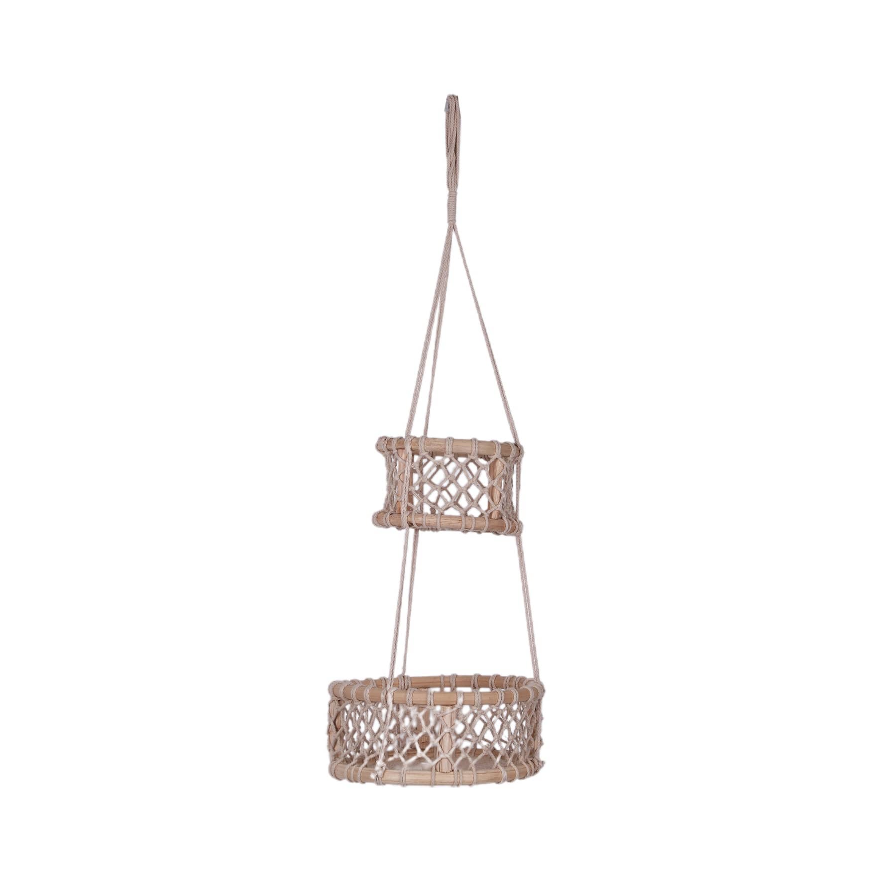 NUEVOSGHAR WOODEN BASKET HANGING PLANTER Door Hanging Cream - Pack of 1