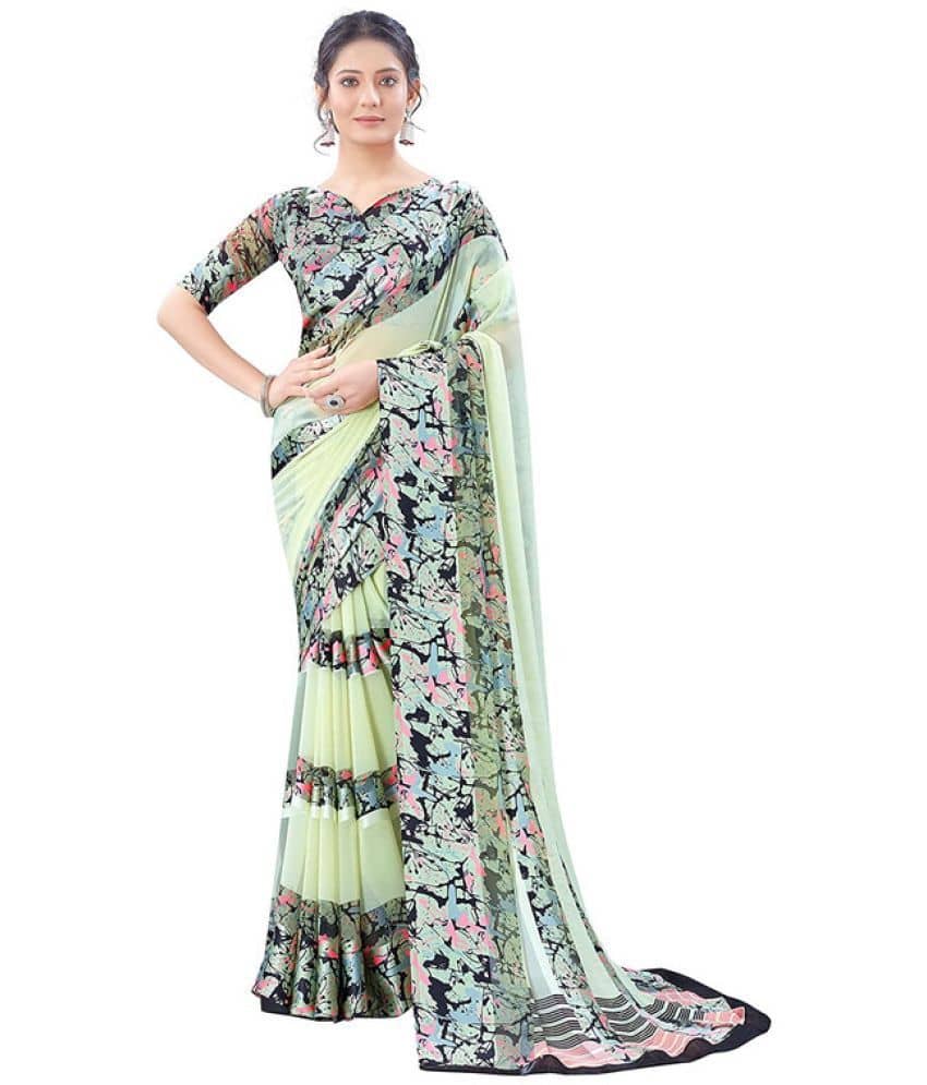 Sitanjali Satin Printed Saree With Unstitched Blouse Piece ( Beige ) - Sarees | Buy online on ZillyBuy