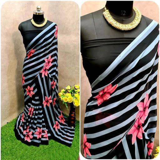 Sitanjali Georgette Printed Saree With Unstitched Blouse Piece ( Blue )     			Sitanjali Georgette Printed Saree With Unstitched Blouse Piece ( Blue )