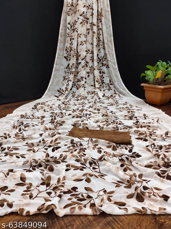     			Sitanjali Georgette Printed Saree With Unstitched Blouse Piece ( Brown )