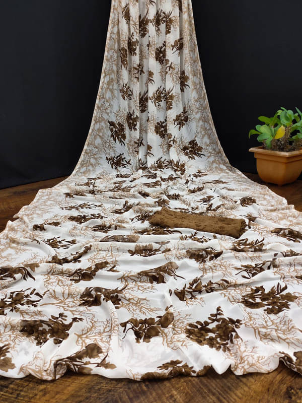 Sitanjali Georgette Printed Saree With Unstitched Blouse Piece ( Brown ) Sitanjali Georgette Printed Saree With Unstitched Blouse Piece ( Brown )