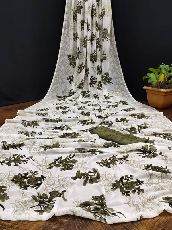     			Sitanjali Georgette Printed Saree With Unstitched Blouse Piece ( Green )