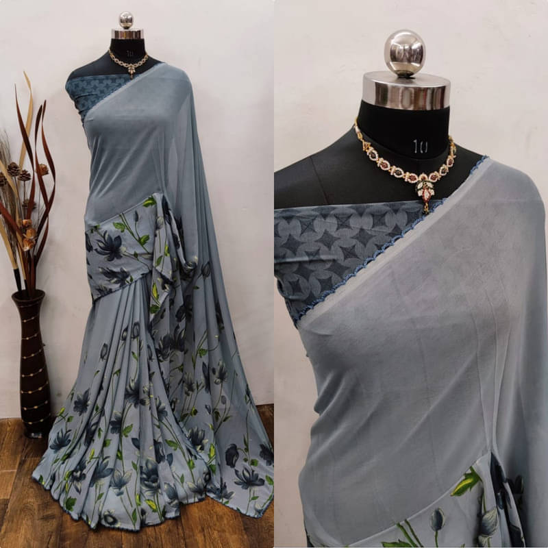 Sitanjali Georgette Printed Saree With Unstitched Blouse Piece ( Grey ) Sitanjali Georgette Printed Saree With Unstitched Blouse Piece ( Grey )