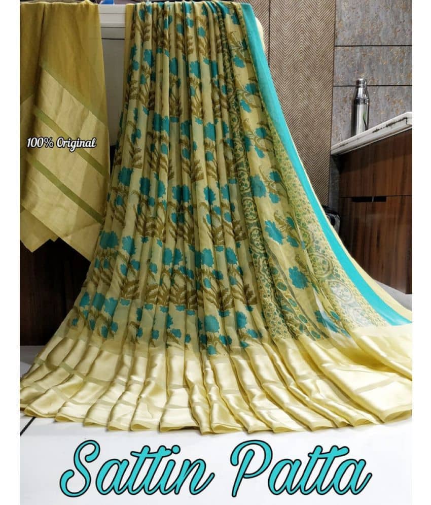 Sitanjali Satin Printed Saree With Unstitched Blouse Piece ( Yellow ) - Sarees | Buy online on ZillyBuy