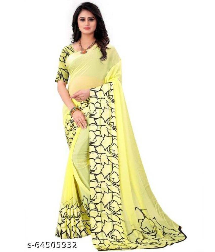 Sitanjali Satin Printed Saree With Unstitched Blouse Piece ( Yellow ) Sitanjali Satin Printed Saree With Unstitched Blouse Piece ( Yellow )