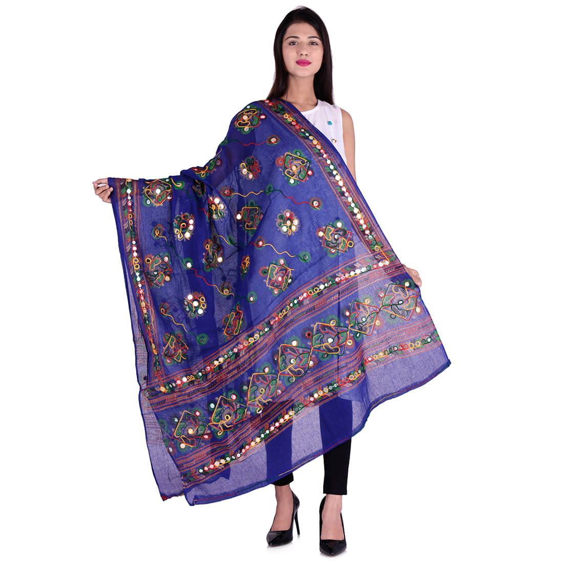 Apratim Blue Cotton Kutch Embroidered Dupatta - Single Apratim Blue Cotton Kutch Embroidered Dupatta - Single