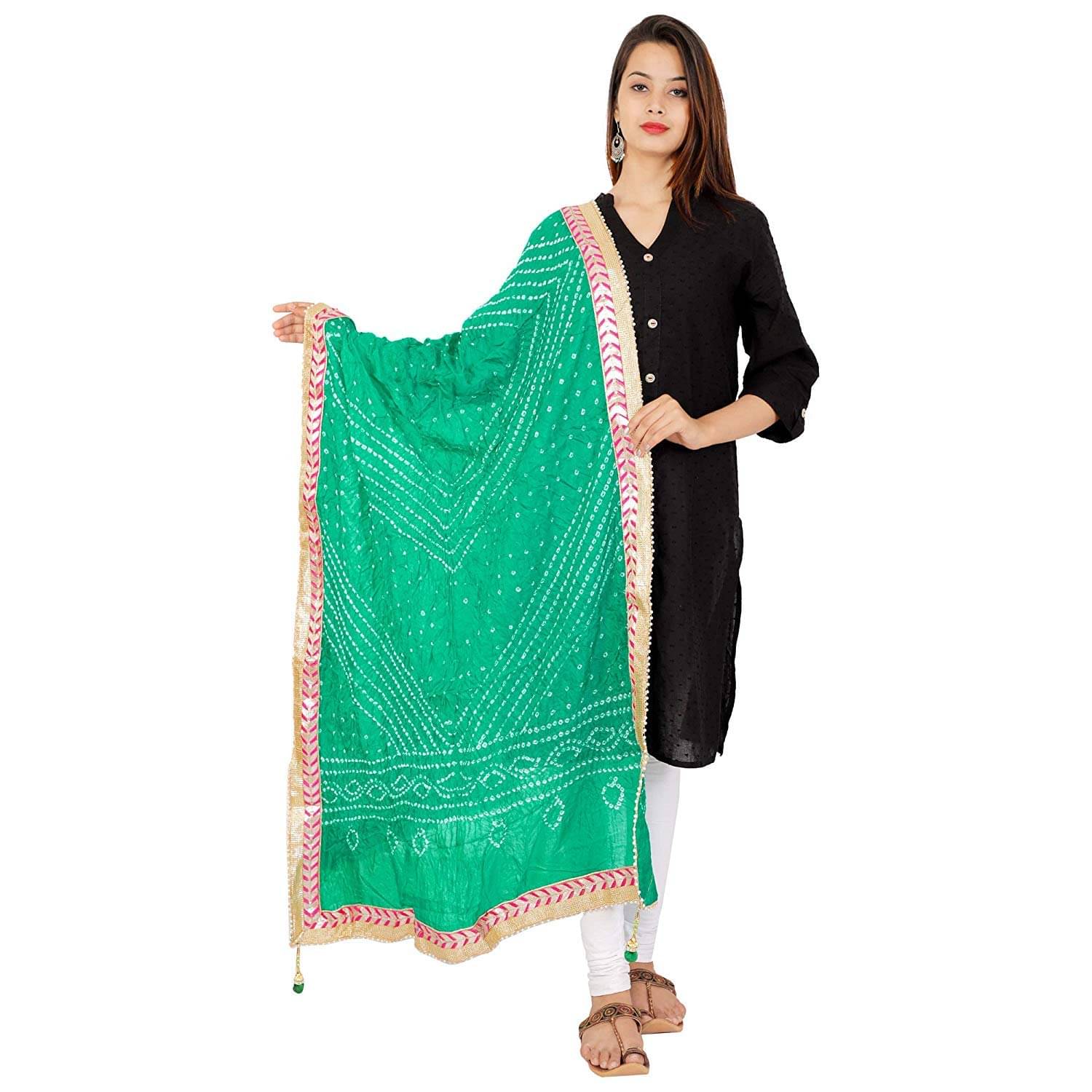 Apratim Green Art Silk Bandhej Dupatta - Single Apratim Green Art Silk Bandhej Dupatta - Single