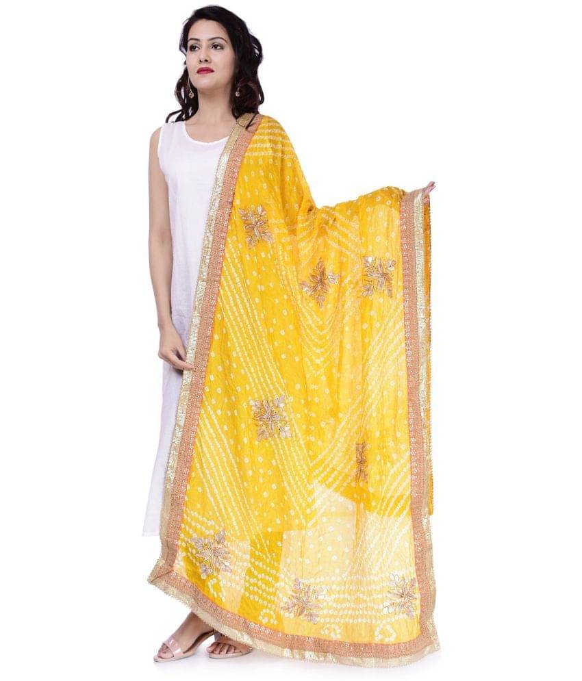     			Apratim Yellow Art Silk Leheria Dupatta - Single