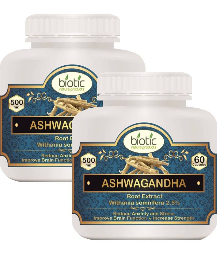 Biotic Ashwagandha (Withania somnifera) Extract 500mg Capsule 120 no.s Pack of 2 Biotic Ashwagandha (Withania somnifera) Extract 500mg Capsule 120 no.s Pack of 2